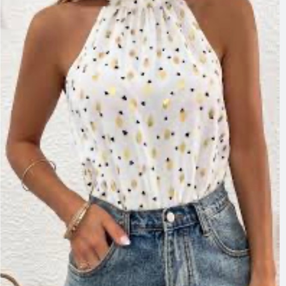 SHEIN Heart & Golden dot keyhole back bodysuit S - Picture 1 of 12